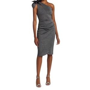 Chiara Boni La Petite Robe Gosia Metallic Silver One Shoulder Dress IT 48 US 12